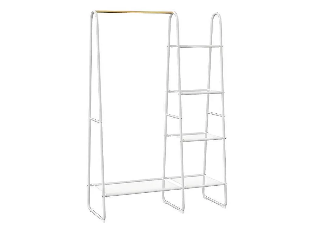 Arrumação E Acessórios De Quarto*Vente-unique Cabide De Roupa Com 5 Prateleiras Para Lingerie De C100 Cm Em Metal Branco E Madeira De Faia - Dogu