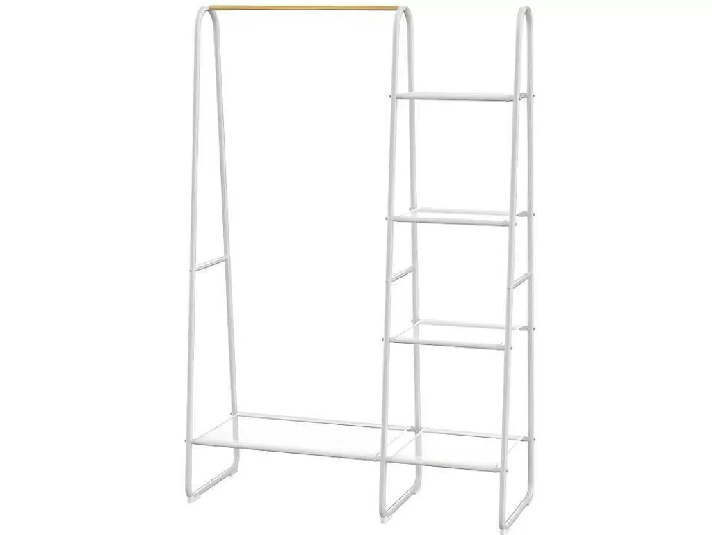 Arrumação E Acessórios De Quarto*Vente-unique Cabide De Roupa Com 5 Prateleiras Para Lingerie De C100 Cm Em Metal Branco E Madeira De Faia - Dogu
