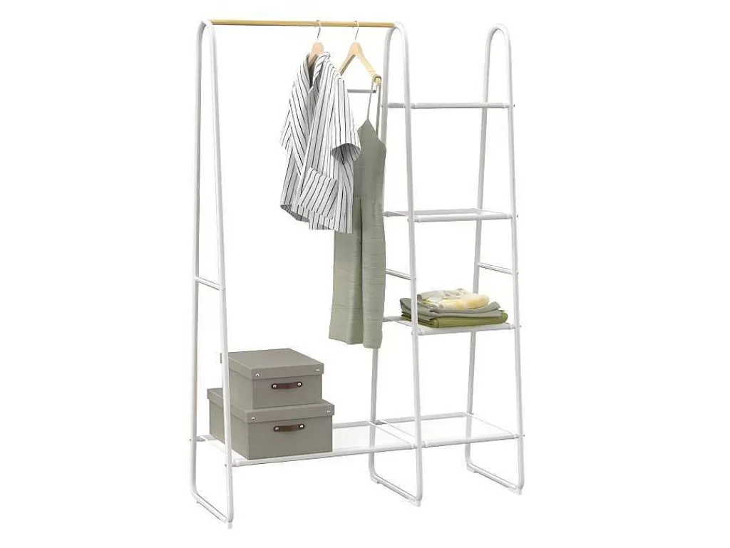 Arrumação E Acessórios De Quarto*Vente-unique Cabide De Roupa Com 5 Prateleiras Para Lingerie De C100 Cm Em Metal Branco E Madeira De Faia - Dogu