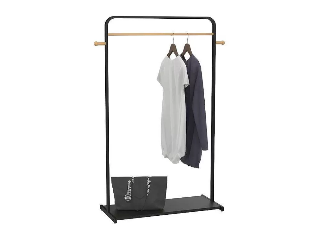 Arrumação E Acessórios De Quarto*Vente-unique Cabide De Roupa De C90 Cm Em Metal Preto E Madeira De Faia - Selin