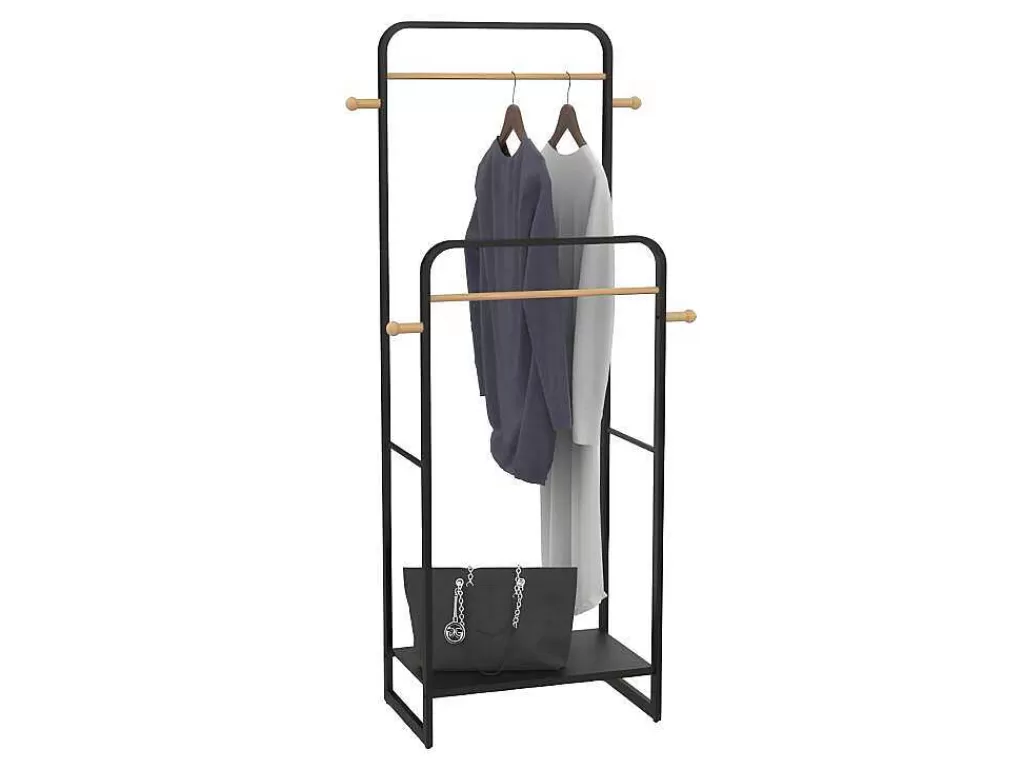 Arrumação E Acessórios De Quarto*Vente-unique Cabide De Roupa Duplo De C65 Cm Em Metal Preto E Madeira De Faia - Selin