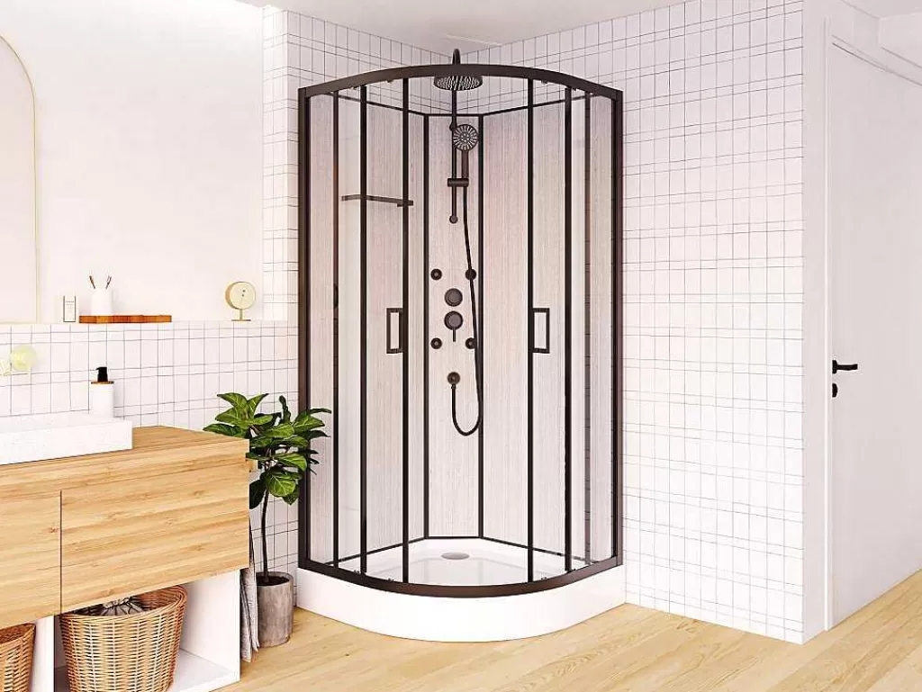 Cabine De Duche*Shower & Design Cabine De Duche De Hidromassagem Em Fibra De Bambu Preto Mate C80 X L80 X A225 Cm - Zalifa