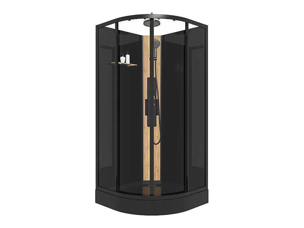 Cabine De Duche*Shower & Design Cabine De Duche De Hidromassagem Em Quarto De Circulo Com Painel De Bambu Preto C90 X L90 X A225 Cm - Tiloma