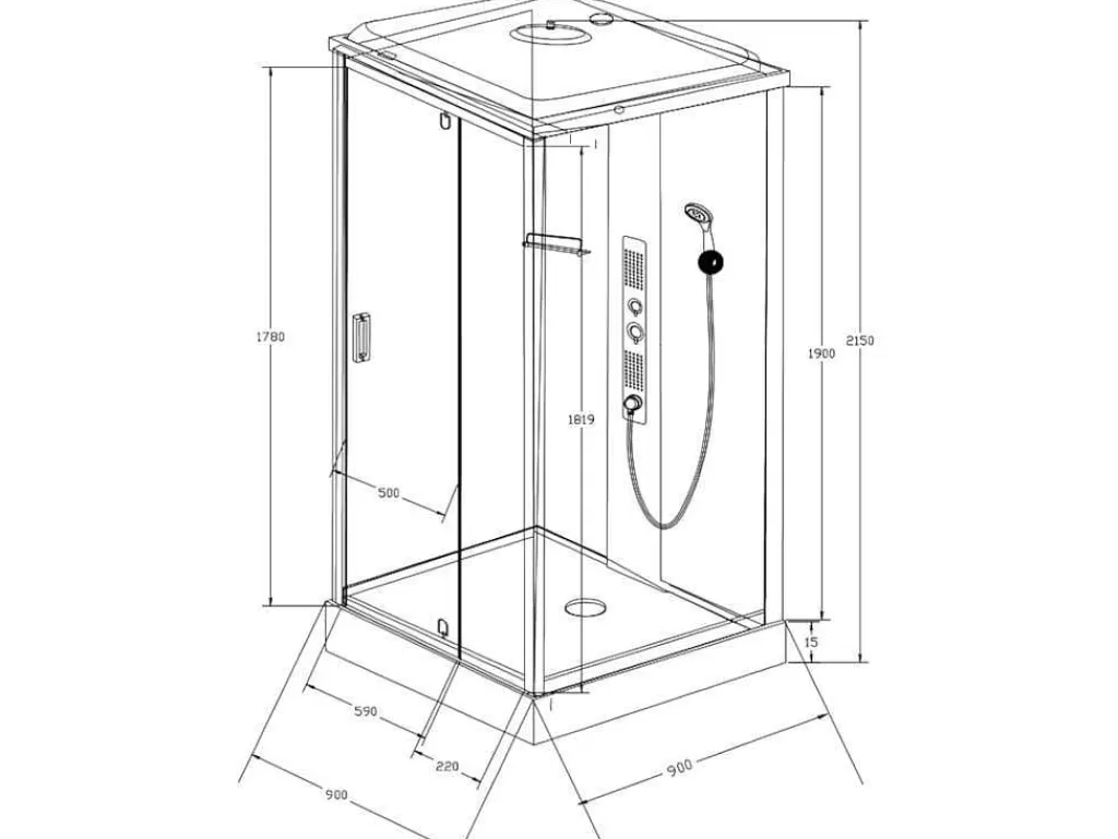 Cabine De Duche*Shower & Design Cabine De Duche De Hidromassagem Primea - 2 Zonas Com Jatos De Massagem - C90 X L90 X A215 Cm - Funcao Chuva Tropical E Cabeca De Chuveiro
