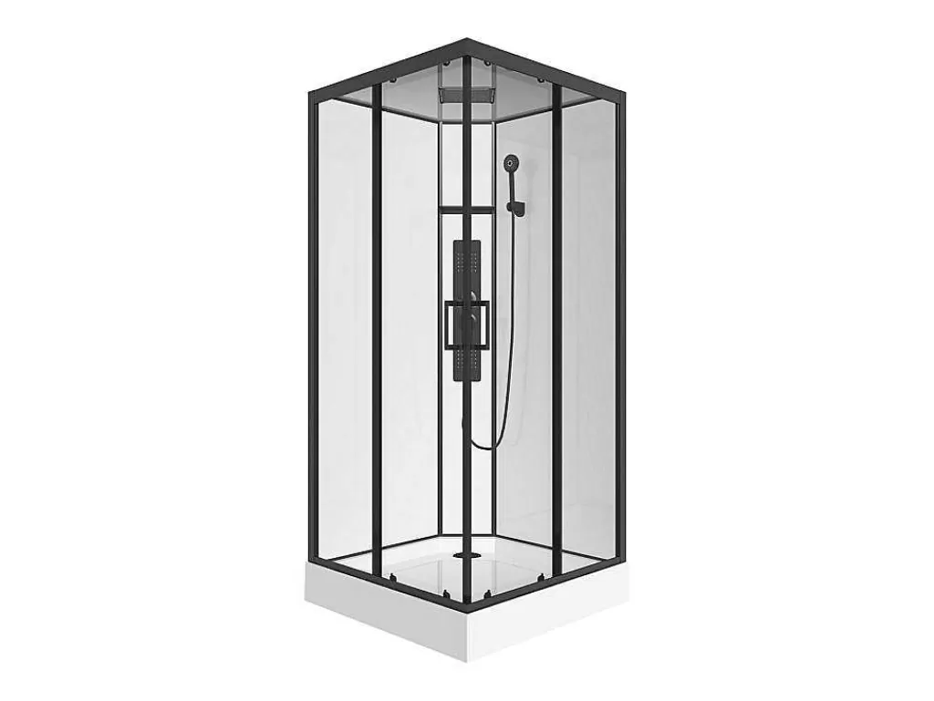Cabine De Duche*Shower & Design Cabine De Duche De Hidromassagem Quadrada Preto Fosco E Branco C90 X L90 X A215 Cm - Tanito