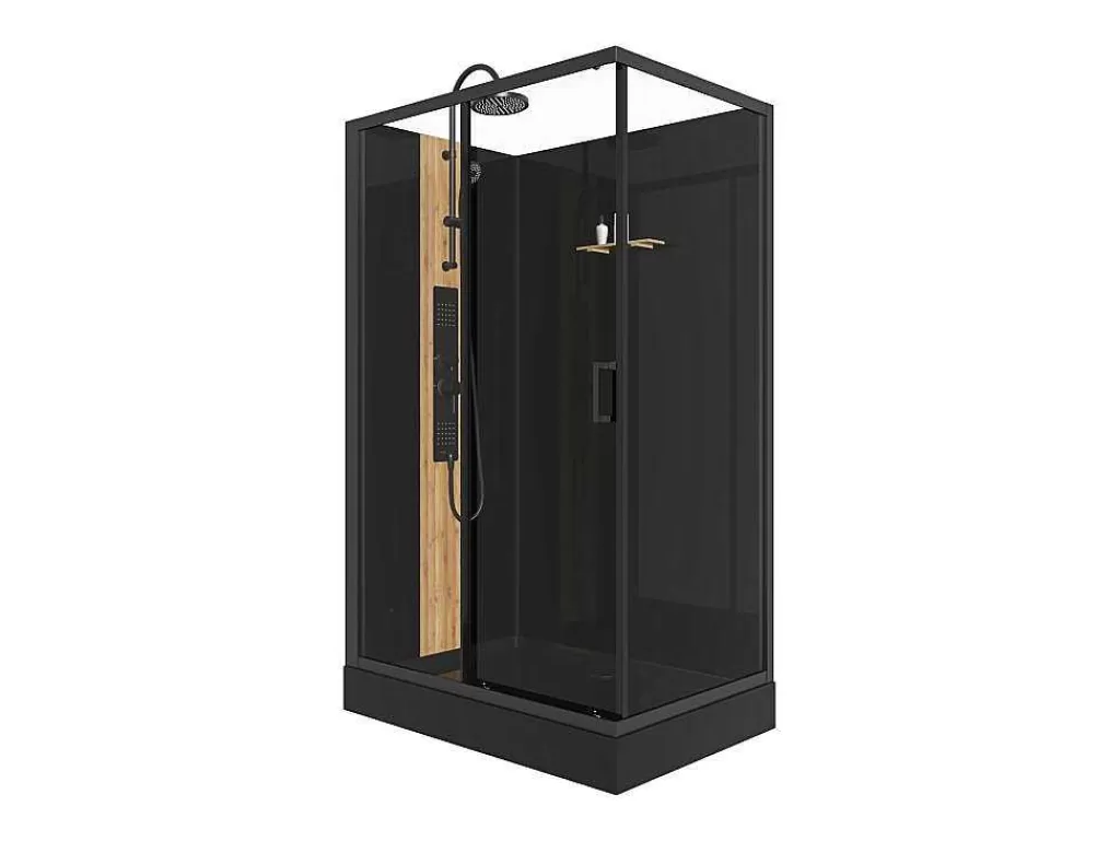 Cabine De Duche*Shower & Design Cabine De Duche De Hidromassagem Retangular Em Bambu, Instalacao Reversivel, Preto Fosco, C120 X L80 X A225 Cm - Vituna