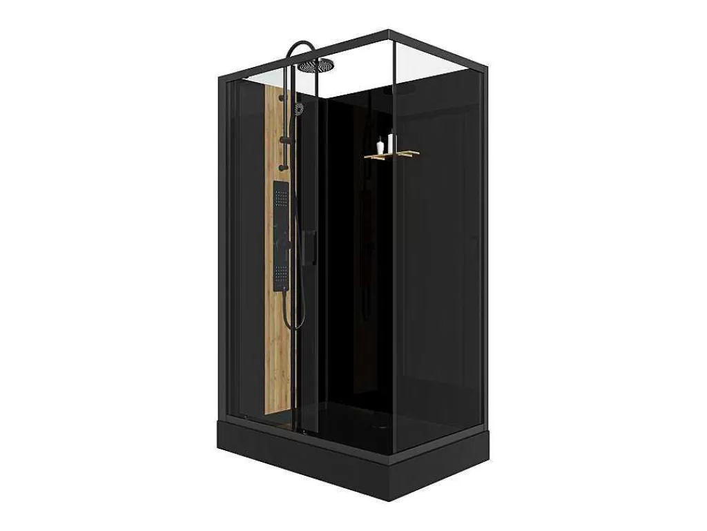Cabine De Duche*Shower & Design Cabine De Duche De Hidromassagem Retangular Em Bambu, Instalacao Reversivel, Preto Fosco, C120 X L80 X A225 Cm - Vituna