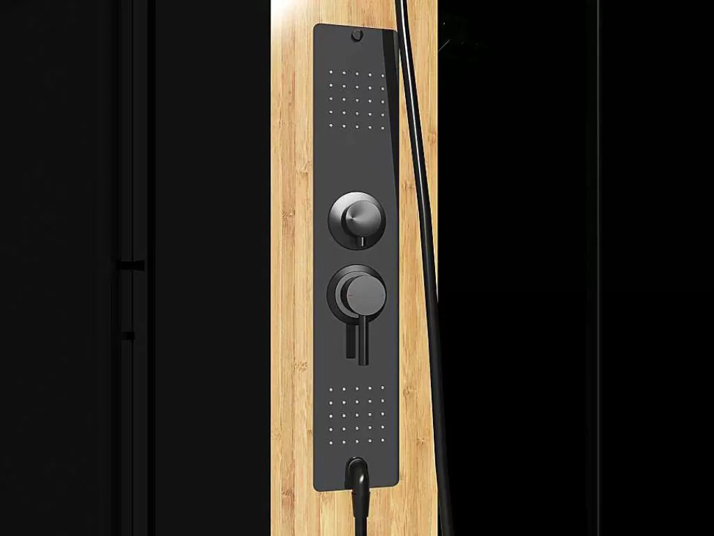 Cabine De Duche*Shower & Design Cabine De Duche De Hidromassagem Retangular Em Bambu, Instalacao Reversivel, Preto Fosco, C120 X L80 X A225 Cm - Vituna