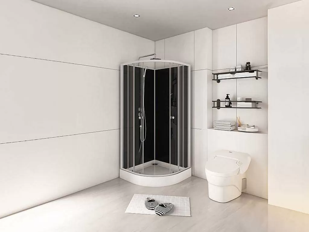 Cabine De Duche*Shower & Design Cabine De Duche Em Quarto De Circulo, Altura Ajustavel, Cromado E Preto, C90 X L90 X A213/232 Cm - Pozali