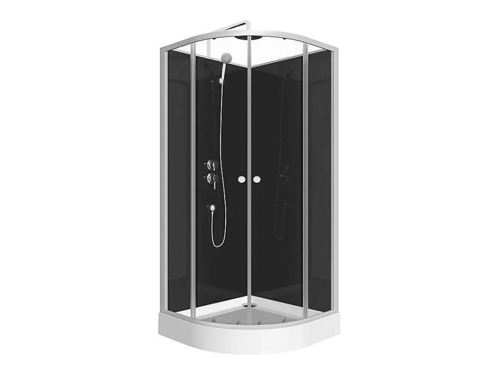Cabine De Duche*Shower & Design Cabine De Duche Em Quarto De Circulo, Altura Ajustavel, Cromado E Preto, C90 X L90 X A213/232 Cm - Pozali