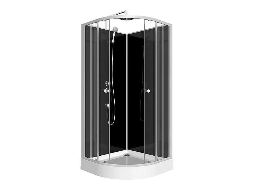 Cabine De Duche*Shower & Design Cabine De Duche Em Quarto De Circulo, Altura Ajustavel, Cromado E Preto, C90 X L90 X A213/232 Cm - Pozali
