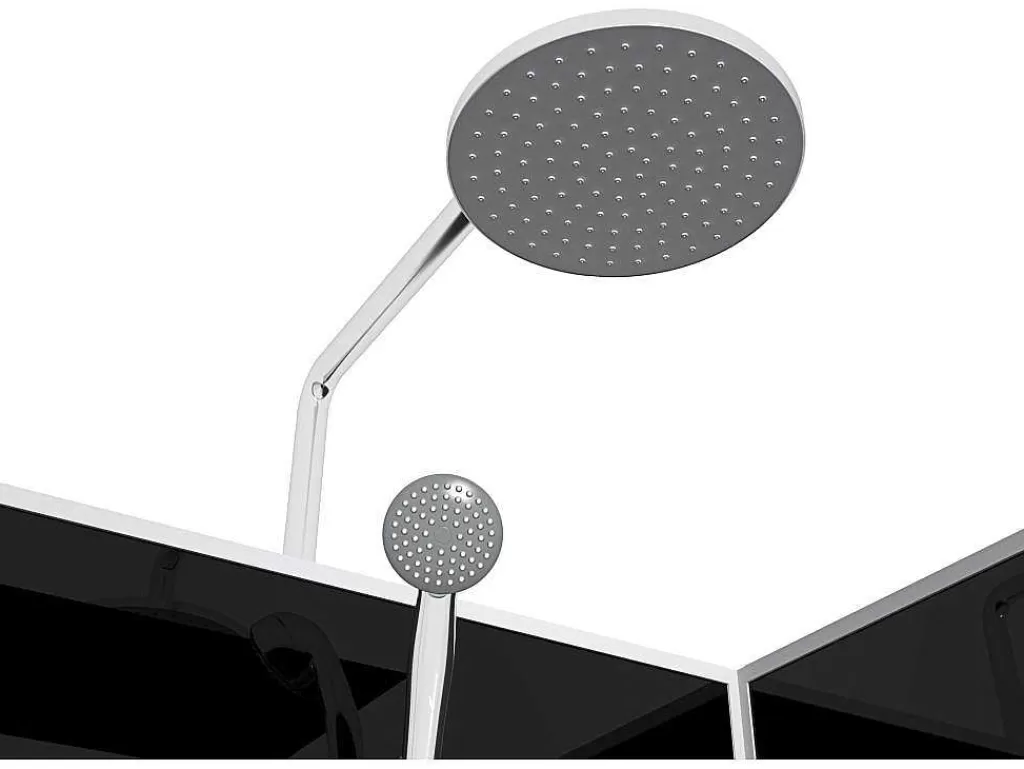 Cabine De Duche*Shower & Design Cabine De Duche Em Quarto De Circulo, Altura Ajustavel, Cromado E Preto, C90 X L90 X A213/232 Cm - Pozali