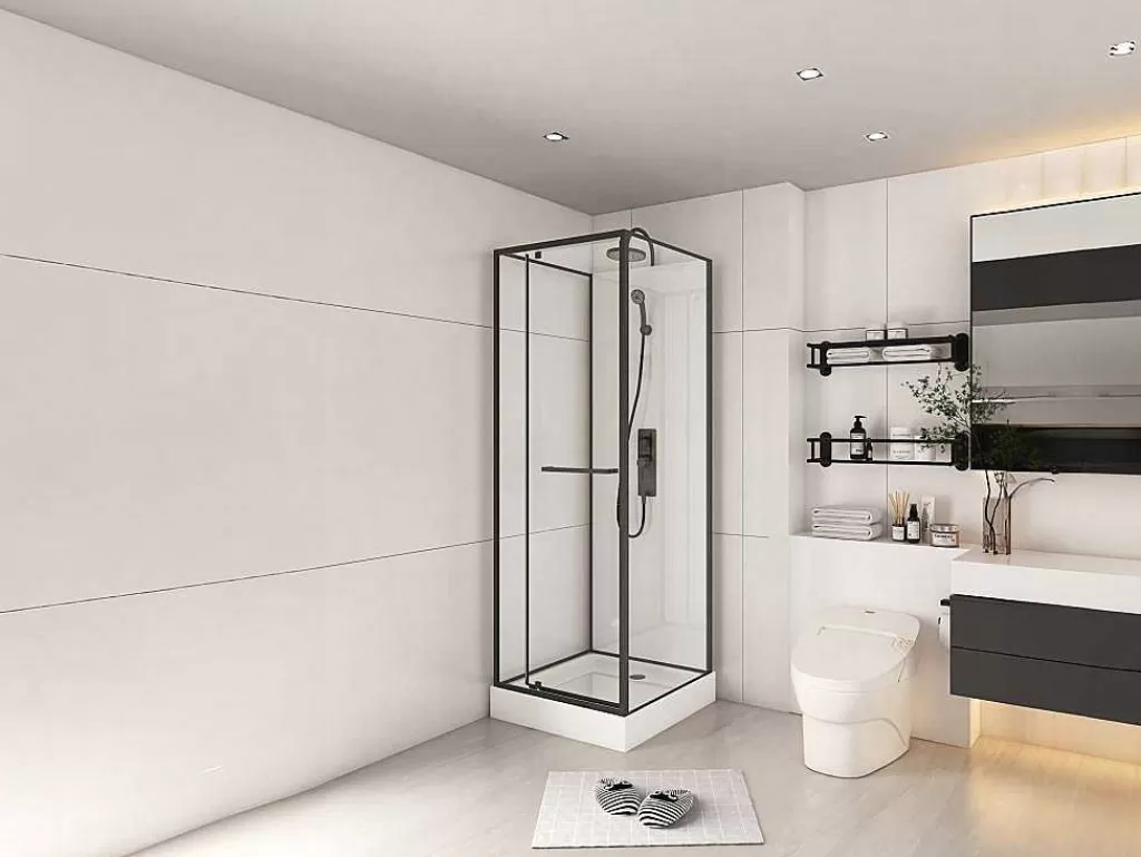 Cabine De Duche*Shower & Design Cabine De Duche Instalacao Reversivel, Altura Ajustavel, Preto Fosco C80Xl80Xa213/232 Cm - Savito