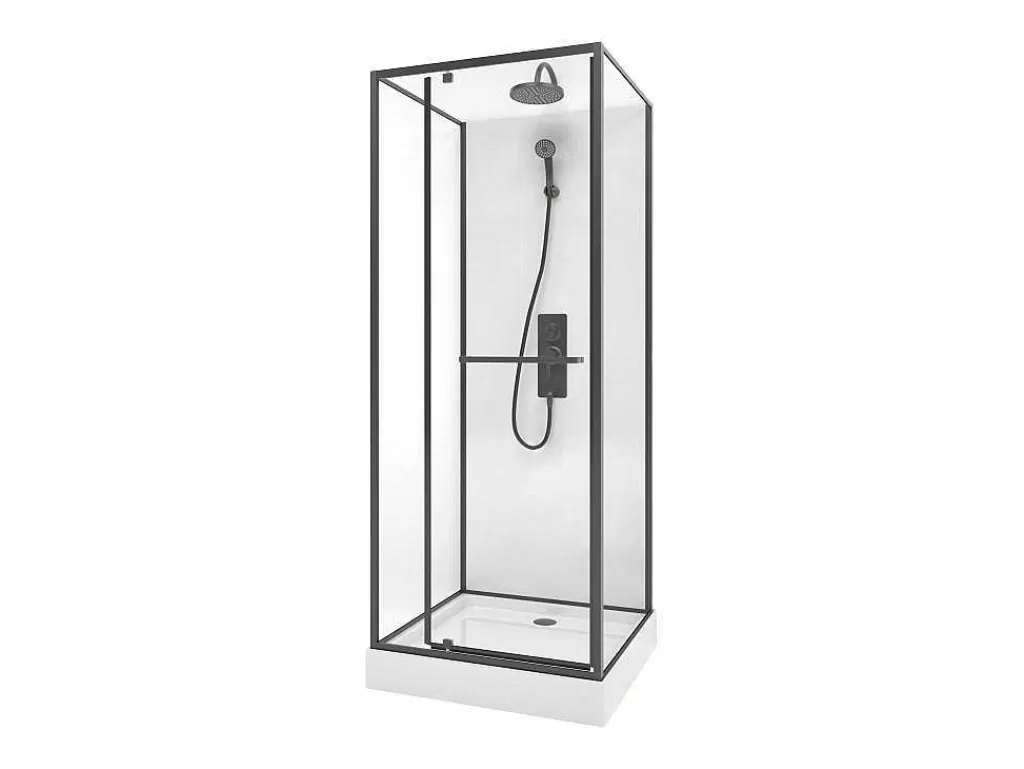 Cabine De Duche*Shower & Design Cabine De Duche Instalacao Reversivel, Altura Ajustavel, Preto Fosco C80Xl80Xa213/232 Cm - Savito