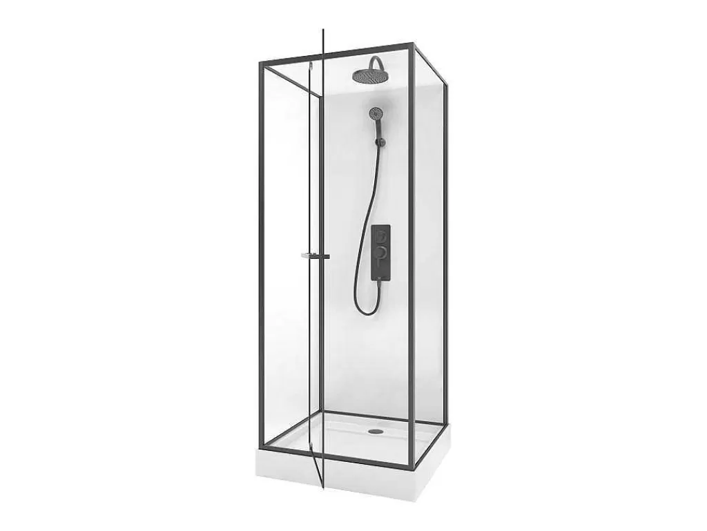 Cabine De Duche*Shower & Design Cabine De Duche Instalacao Reversivel, Altura Ajustavel, Preto Fosco C80Xl80Xa213/232 Cm - Savito