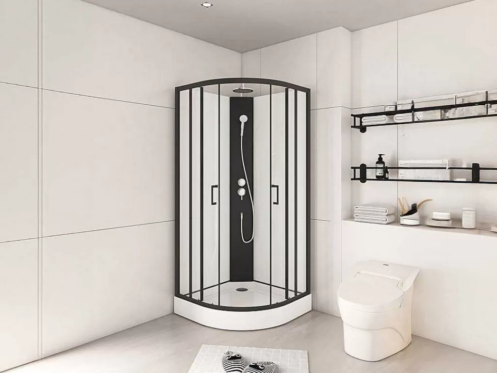 Cabine De Duche*Shower & Design Cabine De Duche Quarto De Circulo, Altura Ajustavel, C80 X L80 X A213/232 Cm Preto E Branco - Rovata