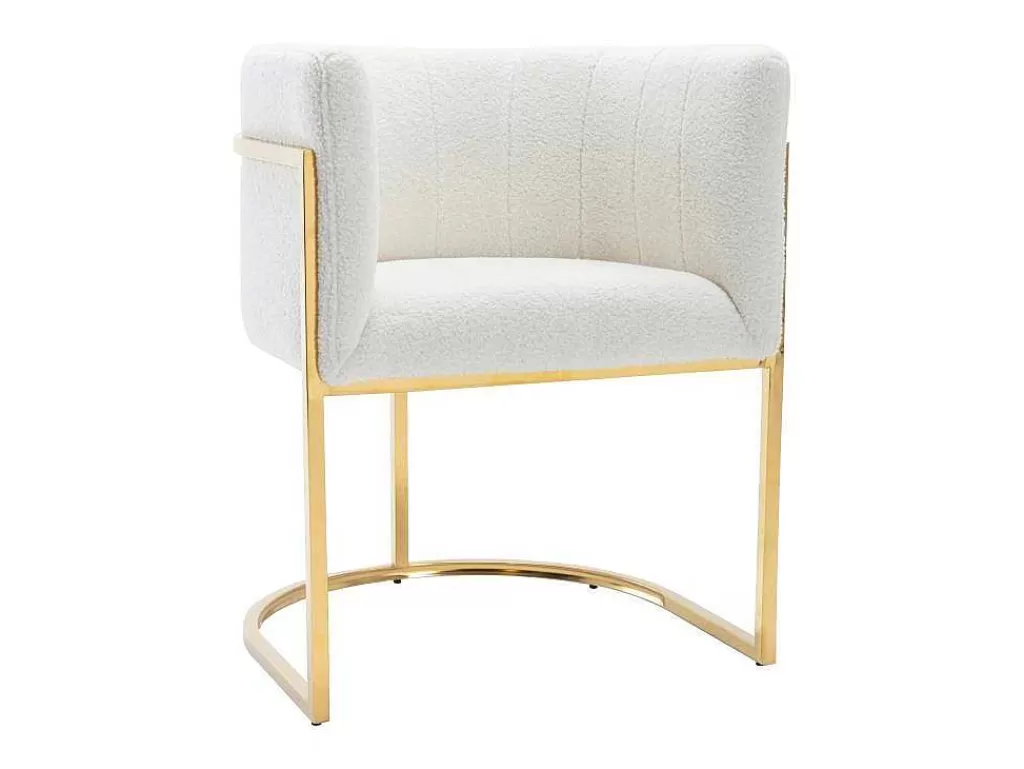 Cadeira*PASCAL MORABITO Cadeira Com Apoios De Bracos Tecido Boucle E Aco Inoxidavel Branco E Dourado - Peria De