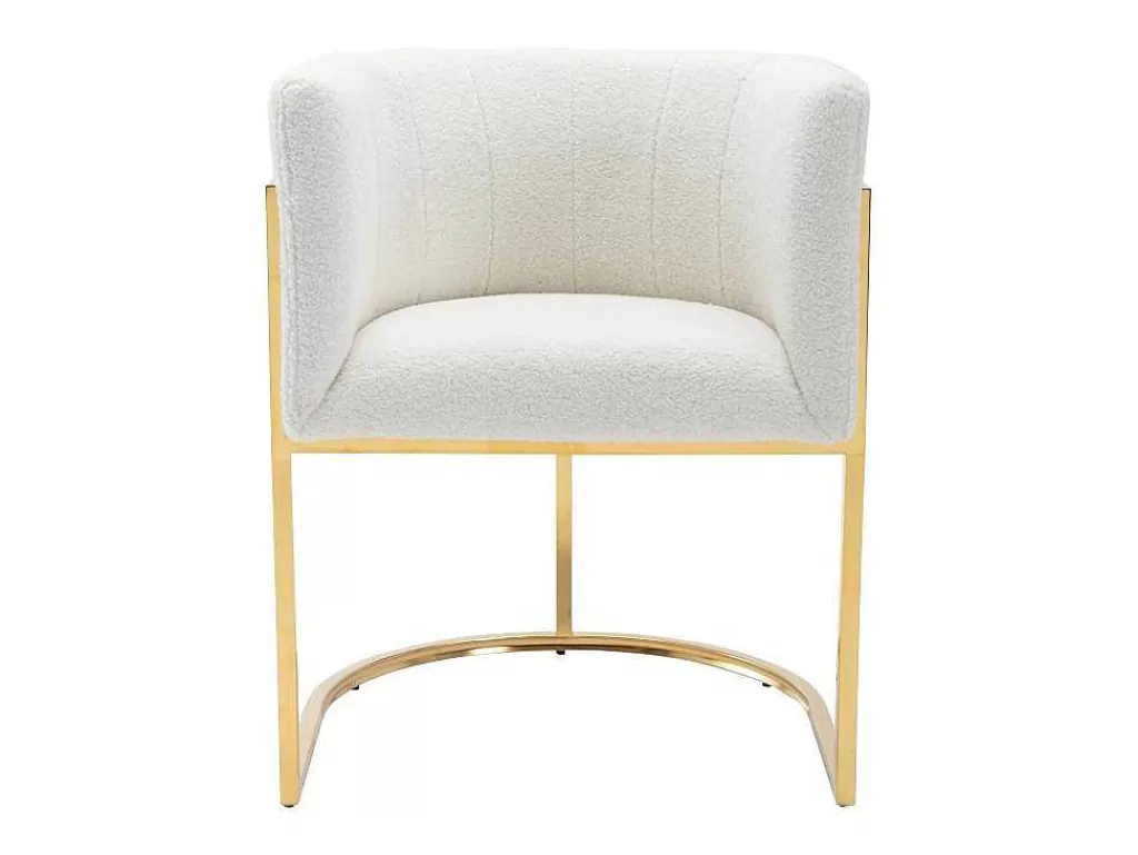 Cadeira*PASCAL MORABITO Cadeira Com Apoios De Bracos Tecido Boucle E Aco Inoxidavel Branco E Dourado - Peria De