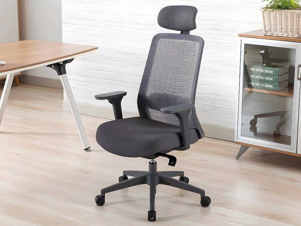 Cadeira De Escritório*Vente-unique Cadeira De Escritório Ergonomica Profissional Em Nylon E Tecido Cor Cinza - Bankano