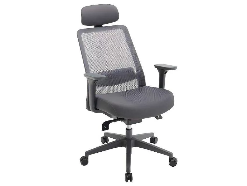 Cadeira De Escritório*Vente-unique Cadeira De Escritório Ergonomica Profissional Em Nylon E Tecido Cor Cinza - Bankano