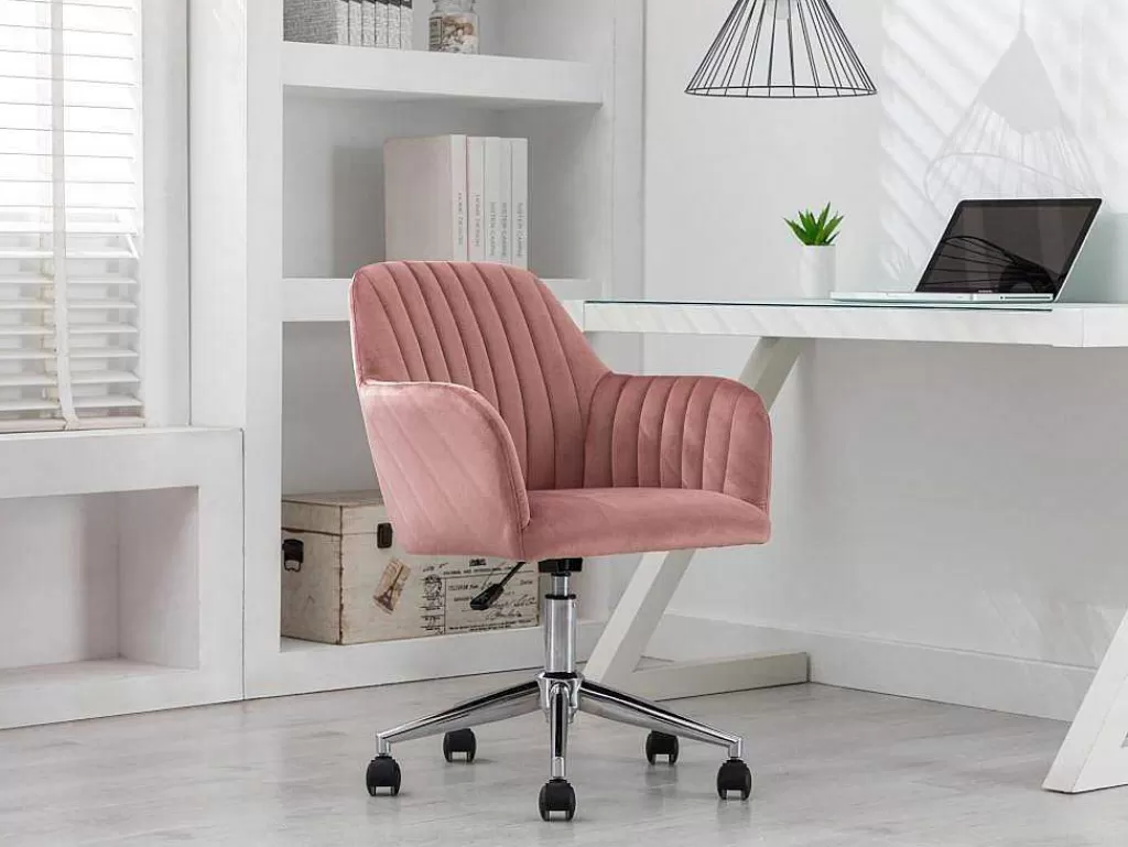 Cadeira De Escritório*Vente-unique Cadeira De Escritório Veludo Cor-De-Rosa Altura Regulavel - Eleana