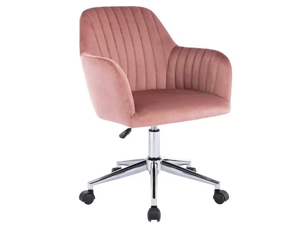 Cadeira De Escritório*Vente-unique Cadeira De Escritório Veludo Cor-De-Rosa Altura Regulavel - Eleana