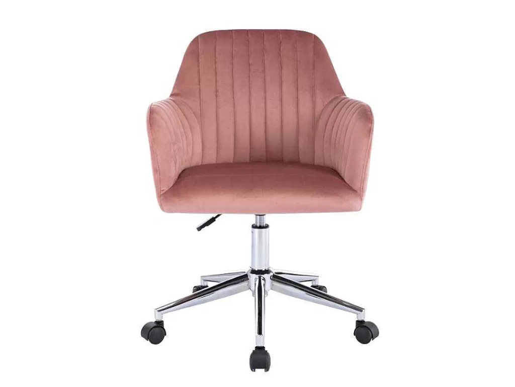 Cadeira De Escritório*Vente-unique Cadeira De Escritório Veludo Cor-De-Rosa Altura Regulavel - Eleana