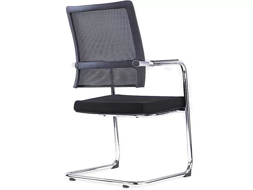 Cadeira De Escritório*Workēa Cadeira De Reunioes Profissional Em Tecido E Metal Cromado Cor Preto - Marunouchi