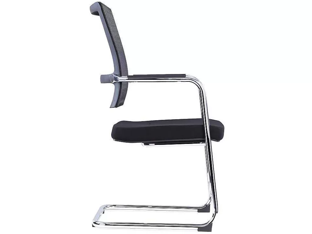 Cadeira De Escritório*Workēa Cadeira De Reunioes Profissional Em Tecido E Metal Cromado Cor Preto - Marunouchi