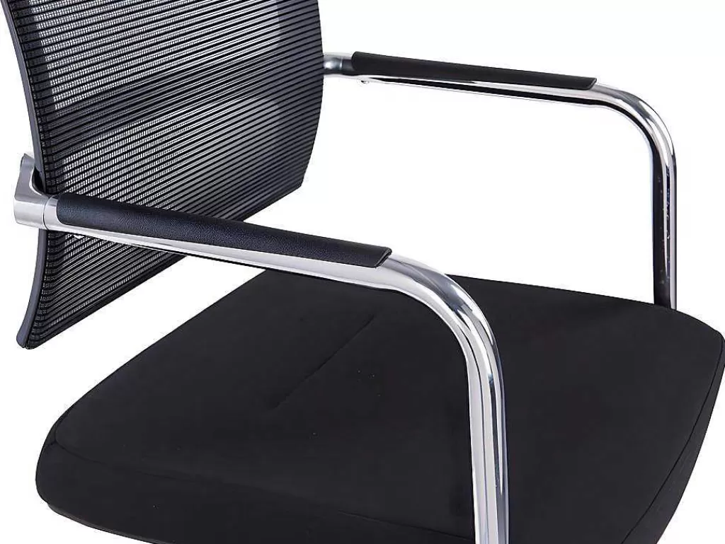 Cadeira De Escritório*Workēa Cadeira De Reunioes Profissional Em Tecido E Metal Cromado Cor Preto - Marunouchi