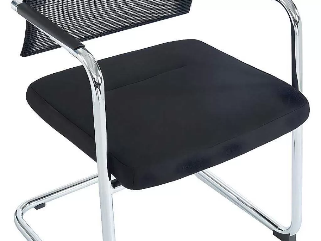 Cadeira De Escritório*Workēa Cadeira De Reunioes Profissional Em Tecido E Metal Cromado Cor Preto - Marunouchi