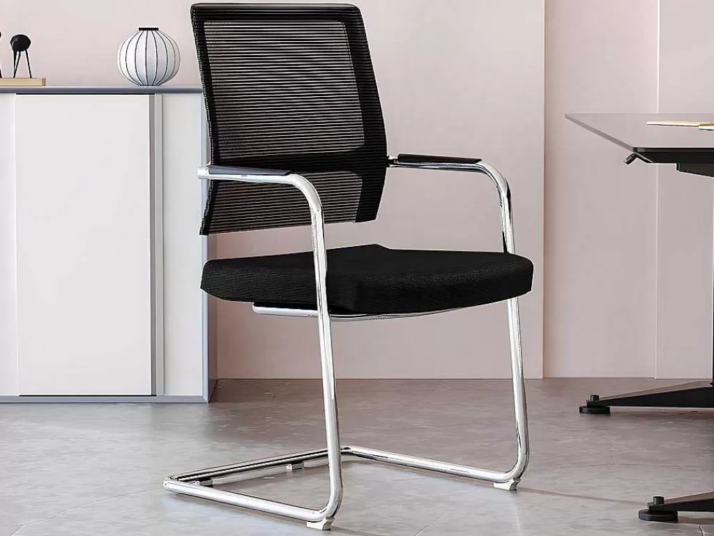 Cadeira De Escritório*Workēa Cadeira De Reunioes Profissional Em Tecido E Metal Cromado Cor Preto - Marunouchi