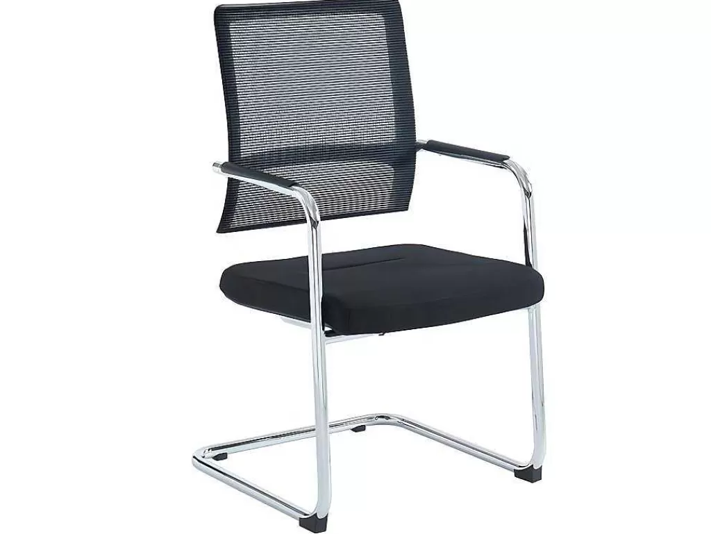 Cadeira De Escritório*Workēa Cadeira De Reunioes Profissional Em Tecido E Metal Cromado Cor Preto - Marunouchi