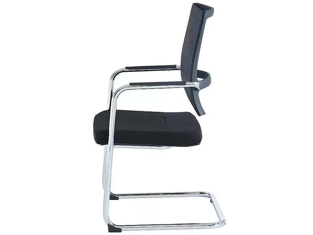 Cadeira De Escritório*Workēa Cadeira De Reunioes Profissional Em Tecido E Metal Cromado Cor Preto - Marunouchi