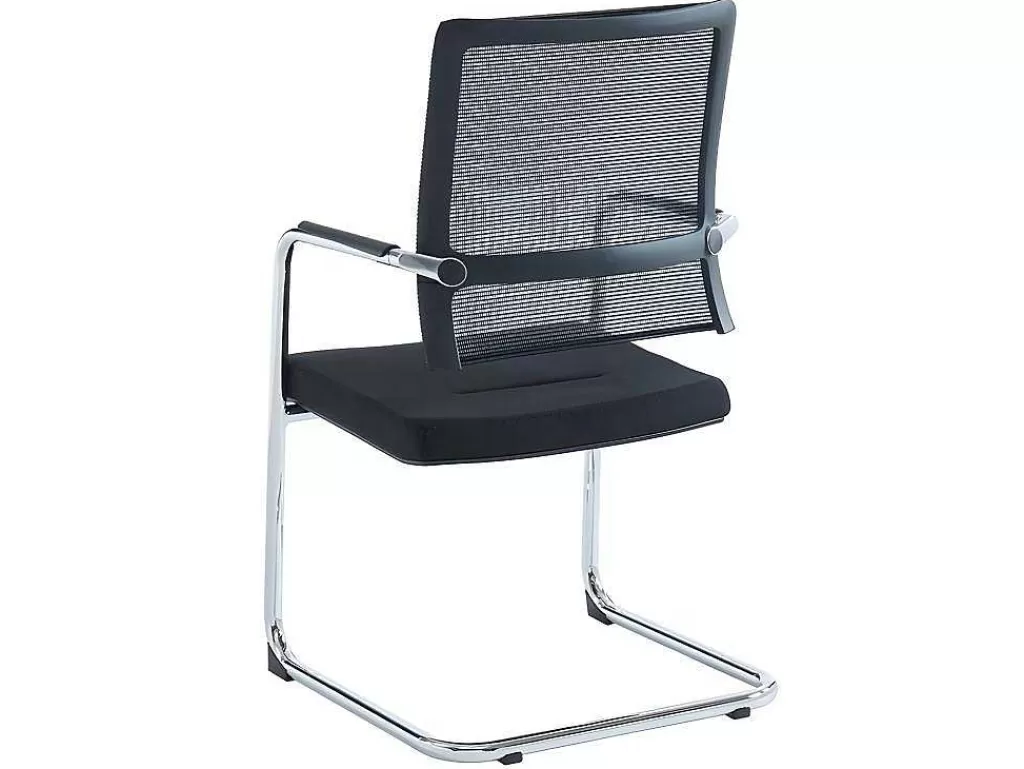 Cadeira De Escritório*Workēa Cadeira De Reunioes Profissional Em Tecido E Metal Cromado Cor Preto - Marunouchi