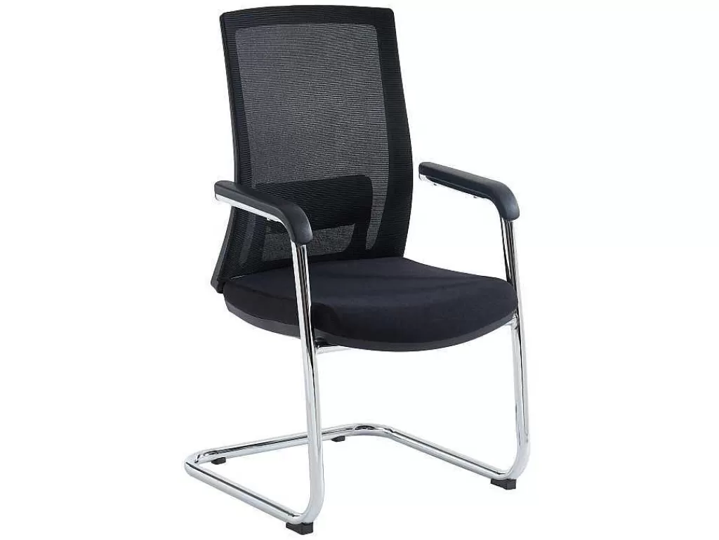 Cadeira De Escritório*Workēa Cadeira De Reunioes Profissional Em Tecido E Metal Cromado Cor Preto - Rulio