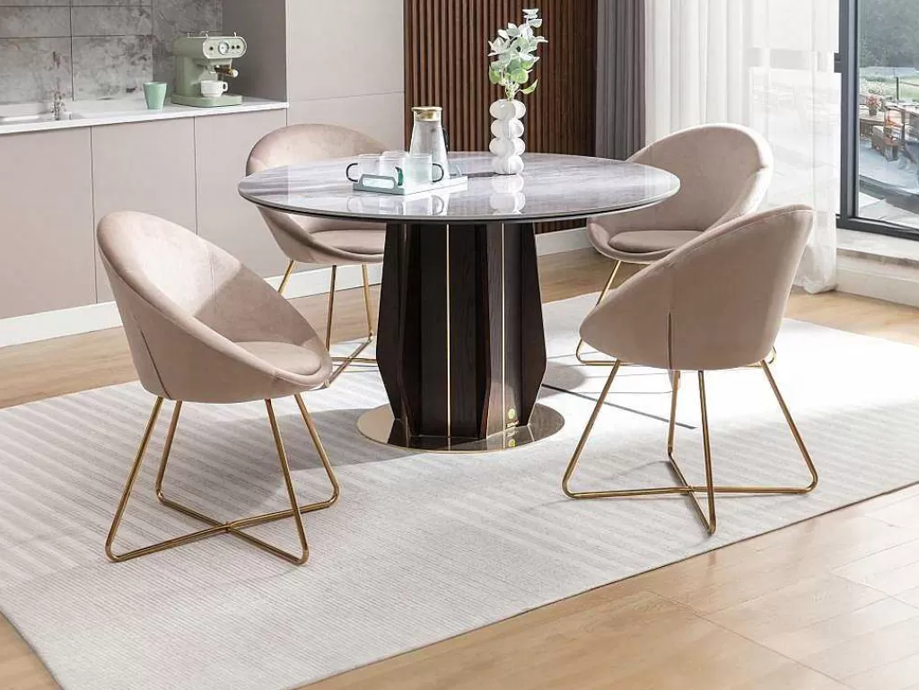 Cadeira*Vente-unique Cadeira Em Veludo E Metal Dourado, Cor Bege - Burban