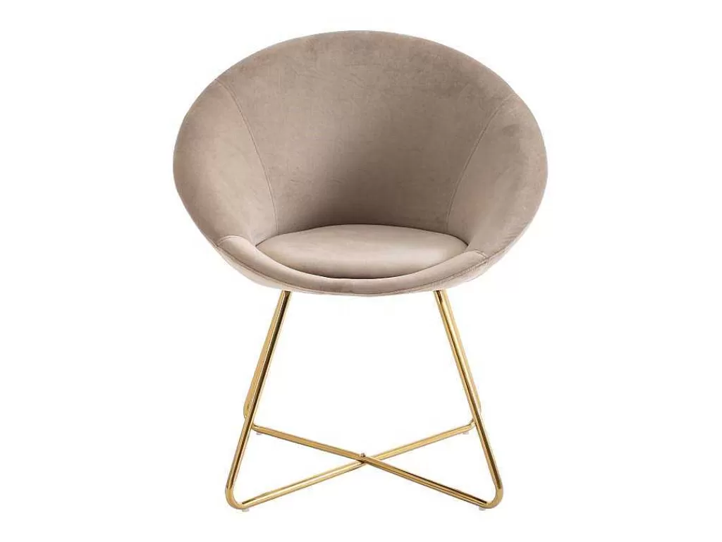 Cadeira*Vente-unique Cadeira Em Veludo E Metal Dourado, Cor Bege - Burban