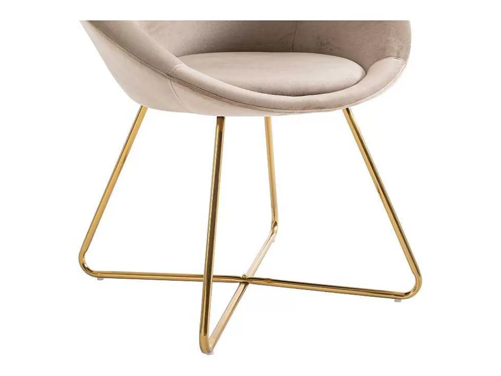 Cadeira*Vente-unique Cadeira Em Veludo E Metal Dourado, Cor Bege - Burban