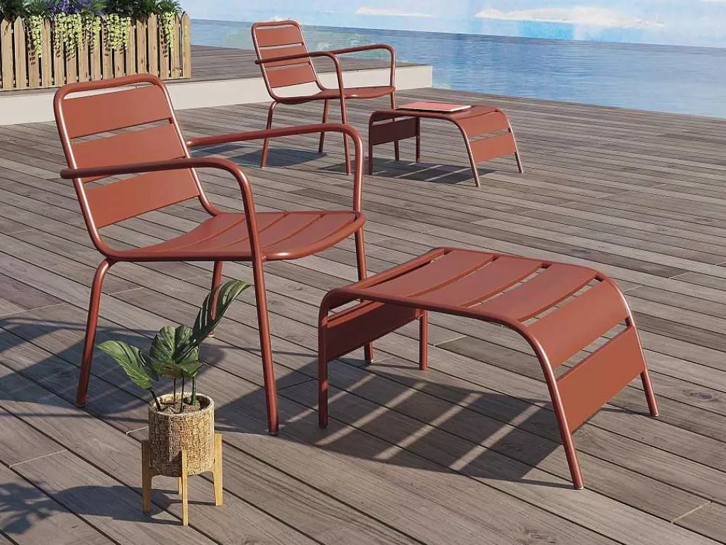 Conjunto Relax De Jardim*MYLIA Cadeirão Baixo De Jardim Empilhavel + Apoio De Pés Em Metal Terracota - Mirmande