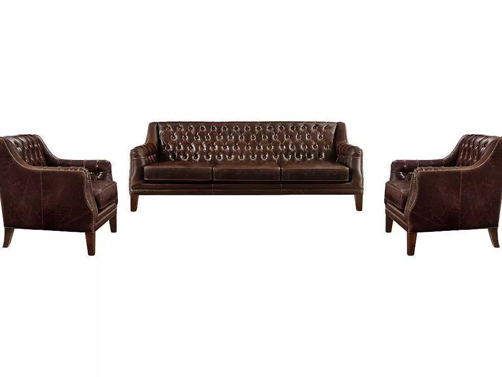 Poltrona Em Pele*LINEA Sofá Cadeirão Em Couro Castanho Estilo Vintage - Colbert
