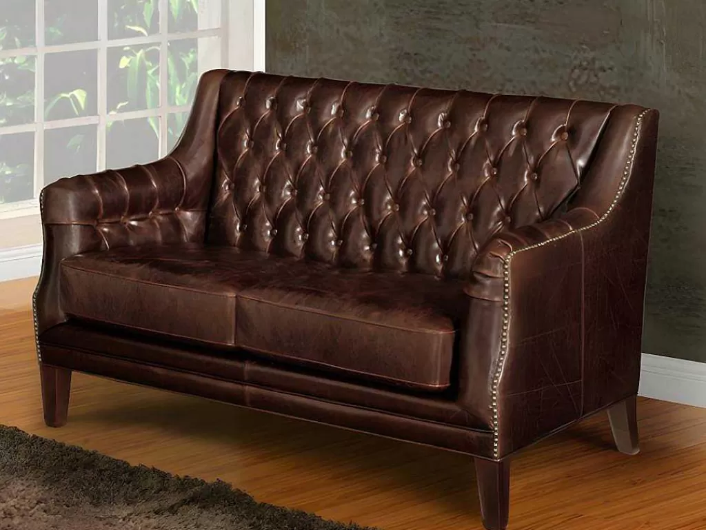 Poltrona Em Pele*LINEA Sofá Cadeirão Em Couro Castanho Estilo Vintage - Colbert