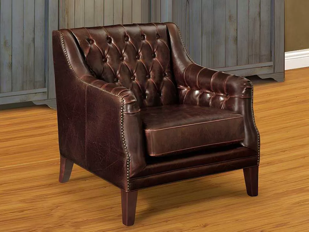 Poltrona Em Pele*LINEA Sofá Cadeirão Em Couro Castanho Estilo Vintage - Colbert