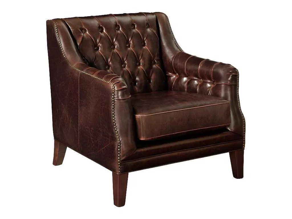 Poltrona Em Pele*LINEA Sofá Cadeirão Em Couro Castanho Estilo Vintage - Colbert