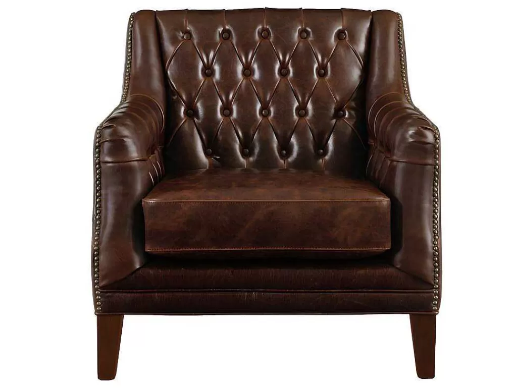 Poltrona Em Pele*LINEA Sofá Cadeirão Em Couro Castanho Estilo Vintage - Colbert