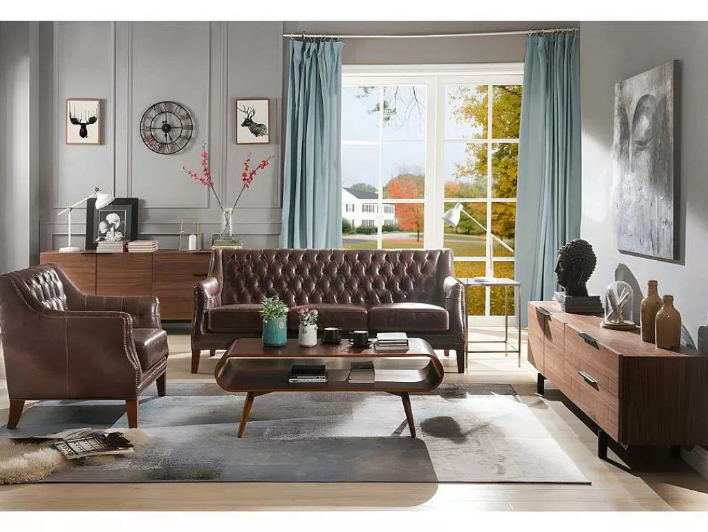 Poltrona Em Pele*LINEA Sofá Cadeirão Em Couro Castanho Estilo Vintage - Colbert