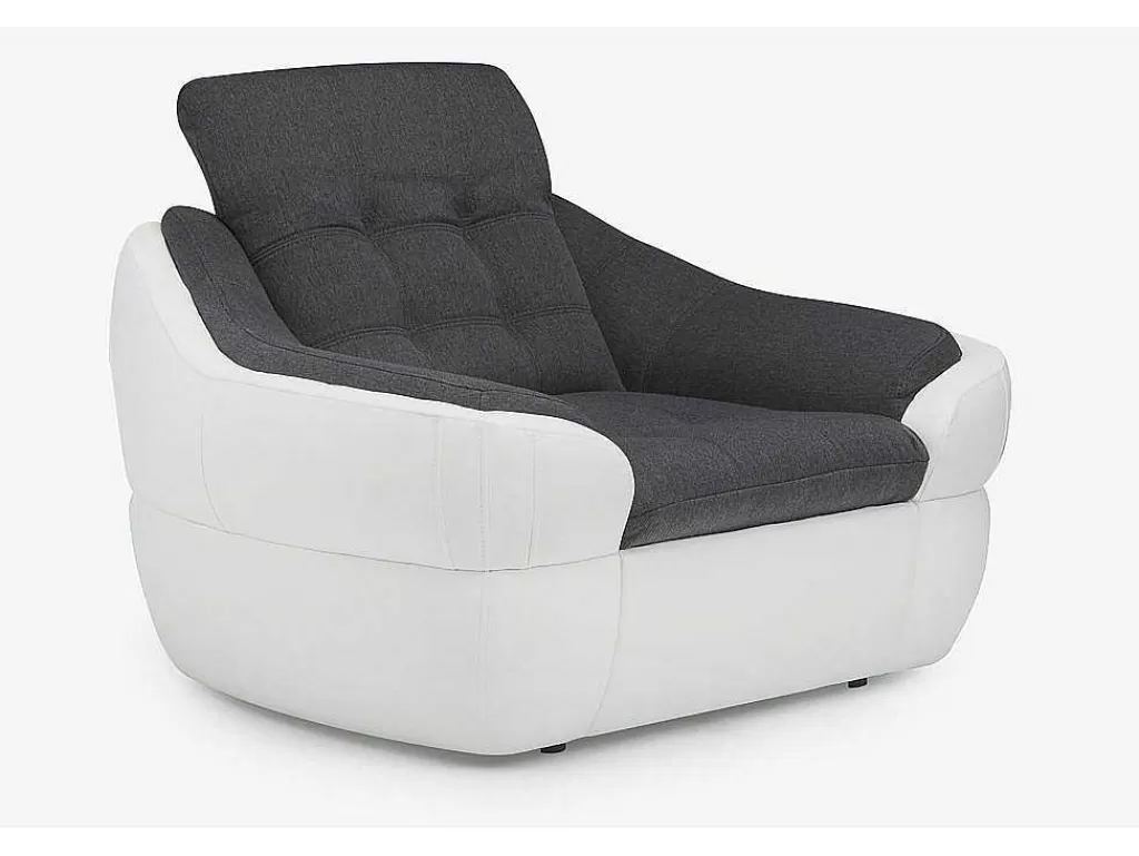Poltrona Em Pele Sintética*Vente-unique Cadeirão Em Tecido E Pele Sintética Bicolor Cinza E Branco - Farez