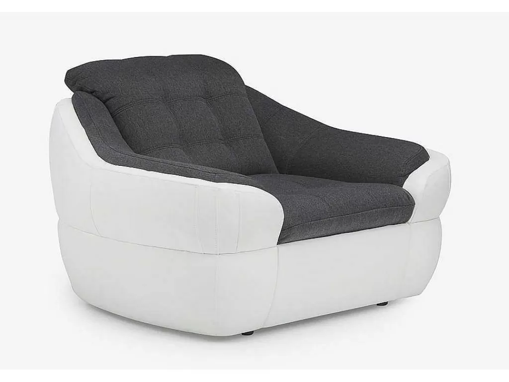 Poltrona Em Pele Sintética*Vente-unique Cadeirão Em Tecido E Pele Sintética Bicolor Cinza E Branco - Farez