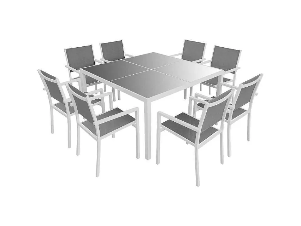 Conjunto Mesa E Cadeiras De Jardim*Happy Garden Cagliari Conjunto De Moveis De Jardim Em Cinzento Têxtileno 8 Lugares - Aluminio Branco