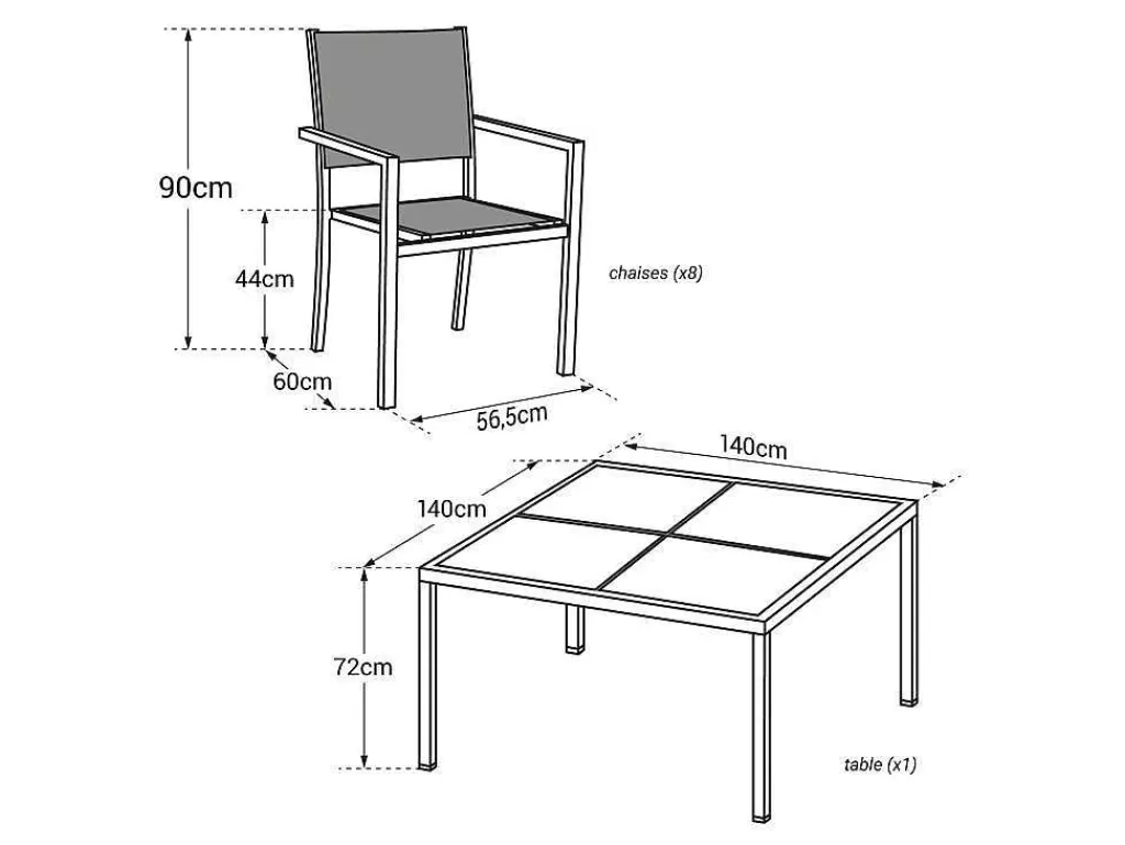 Conjunto Mesa E Cadeiras De Jardim*Happy Garden Cagliari Conjunto De Moveis De Jardim Em Cinzento Têxtileno 8 Lugares - Aluminio Branco